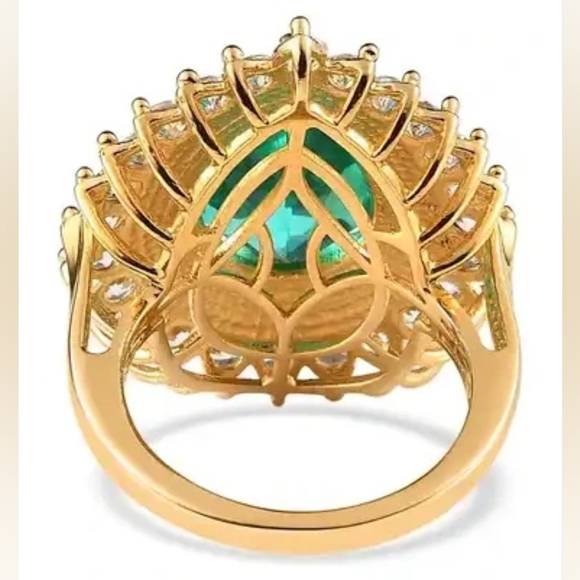 Peacock Quartz Triplet and White Zircon Enameled Halo Ring - Picture 5 of 6